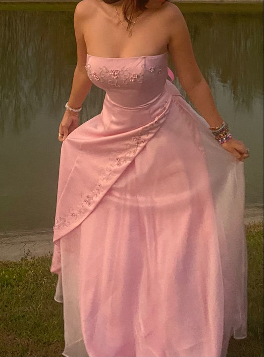 Pink Strapless Long Prom Dress Formal Evening Gown     S5669