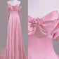 Modest A Line Off The Shoulder Pink Satin Long Prom Dresses Evening Dress      S6269