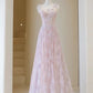 Light Pink Round Neckline Lace Long Prom Dress, A-line Pink Floor Length Party Dress        S6340