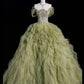 Princess Formal Green Ruffled Ball gown Prom Dress Long Formal Dress         S6260