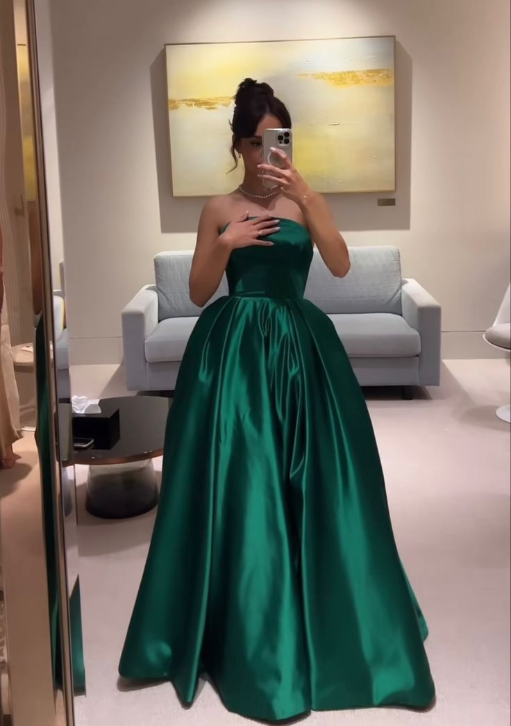 Strapless A Line Green Long Prom Dress Formal Party Gown         S6257