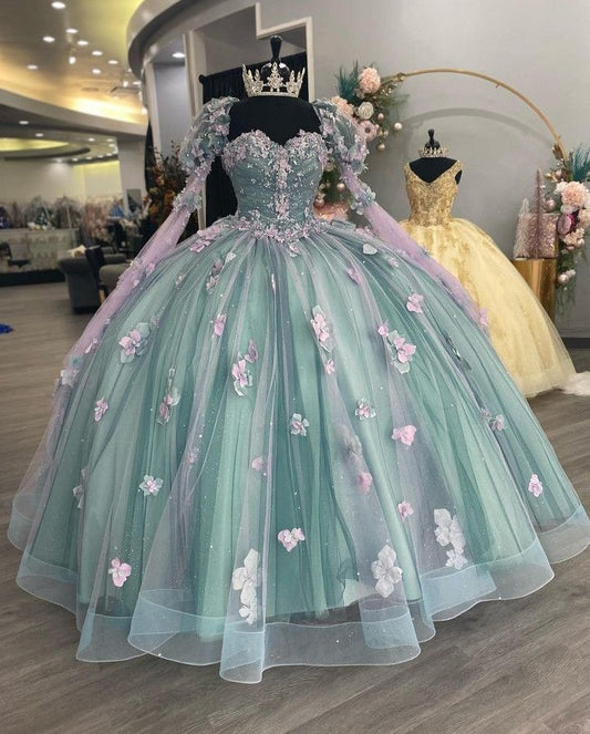 Quinceanera Dresses Long Sleeve Ball Gown Appliques Beading Sweet 16 15 Dress      S6436