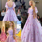 A-line Lilac Tulle Elegant Long Prom Dresses Evening Formal Dress     S6374