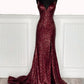 Mermaid Burgundy Sequin Floor Length Prom Dress 22th Birthday Outfit       S6219
