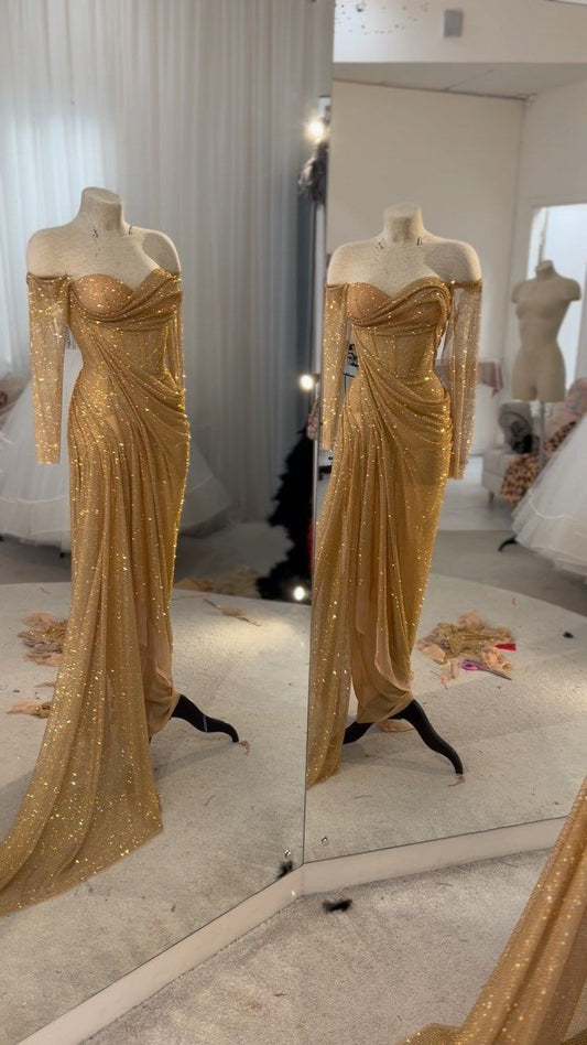 Sweetheart Mermaid Long Gold Prom Dress Long Formal Dress          S6178