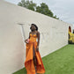 Elegant Orange Strapless Long Prom Dresses Evening Party Dress With Slit      S5887