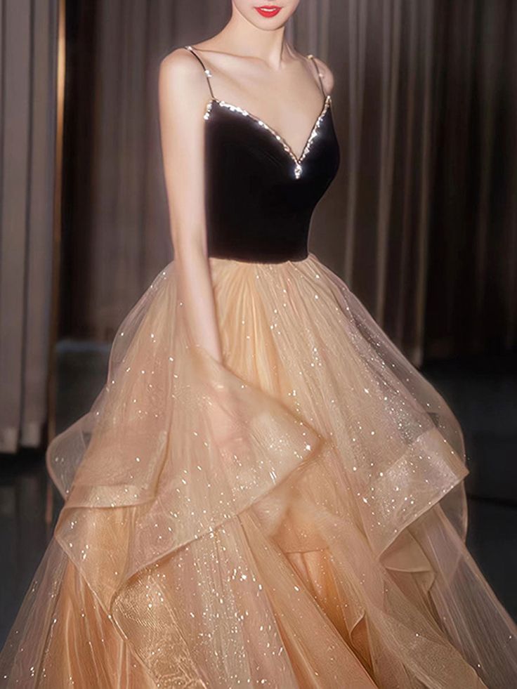 Champagne tulle long prom dress, champagne evening dress         S5968