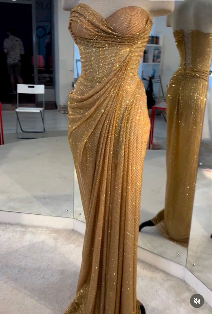 Strapless Mermaid Long Gold Prom Dress Long Formal Dress          S6177