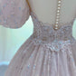 A Line Long Pink Tulle Evening Gown Princess Dress Prom Ball Gown       S6557