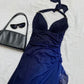 Halter Ombre Navy Blue Long Chiffon Prom Dress        S6477
