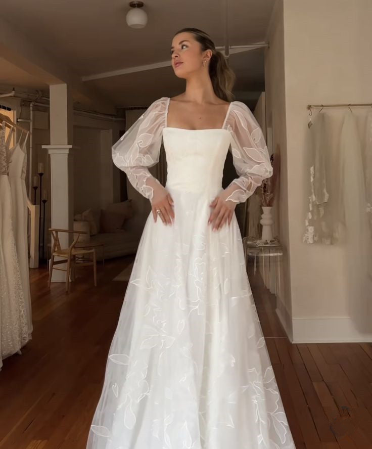 Modest Wedding Dress Long Sleeve A-Line Wedding Dress      S6503