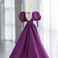 Satin Short Sleeves Long Party Dress, V-neckline Prom Dress Long Evening Dress       S6516