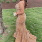 Champagne Spaghetti Straps Sequins Mermaid Prom Dress       S6196