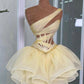 Graduation Dress One Shoulder Lace Beaded Tulle Short Mini Homecoming Party Formal Cocktail Dress        S5997