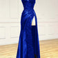 V Neck Spaghetti Strap Sleeveless Long Split Prom Dress      S6459