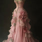 Unique Pink Long Ball Gown 3D Flowers Formal Evening Dress        S6451