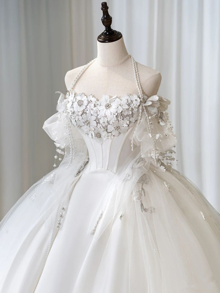 A Line Off Shoulder Long Wedding Dresses A Line White Bridal Gown        S6362