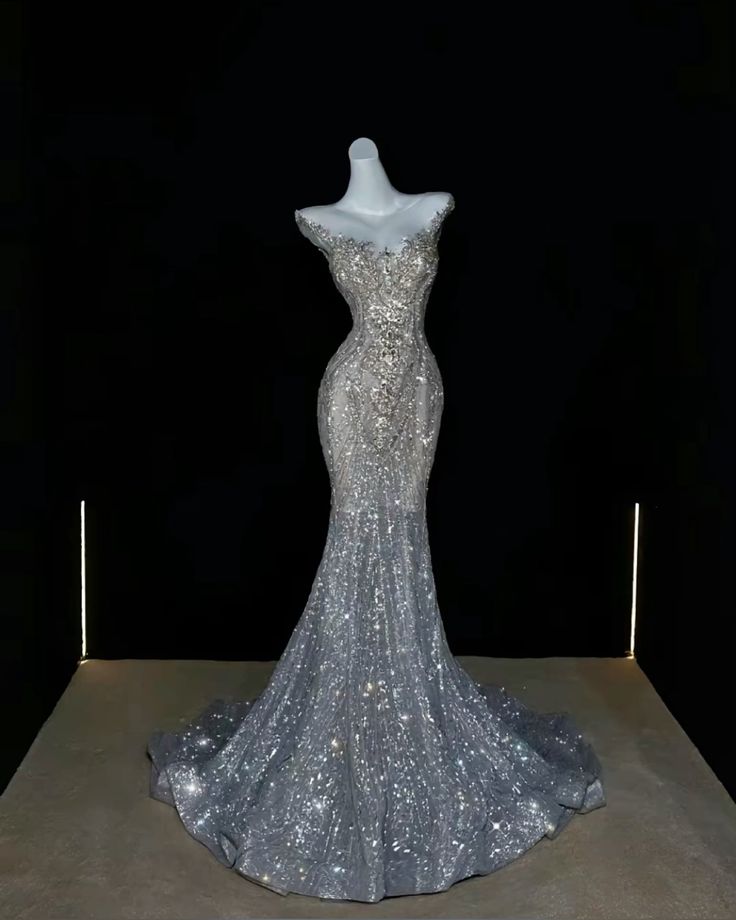 Silver Sequin Mermaid Long Princess Dress Evening Gown       S6567