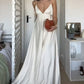 White Spaghetti Straps V Neck A-line Evening Gown Maxi Long Evening Party Prom Dresses         S6217