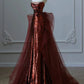 Glam Wine Red Sequins And Tulle Long Party Dress, Wine Red Evening Dress Prom Dress    S6443