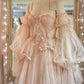 Princess Pink tulle Ruffles Long Prom Dress,Wedding Gown with Bubble Sleeves     S6354
