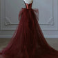 Glam Wine Red Sequins And Tulle Long Party Dress, Wine Red Evening Dress Prom Dress    S6443