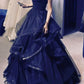 Navy Blue Layers Tulle Sweetheart Long Prom Dress, Navy Blue Party Dress      S6270