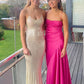 Sexy A line Straps Sleeveless Party Dress Hot Pink Side Slit Prom Dress        S6120