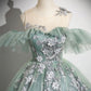Cute Tulle Lace Long Prom Dress, A-Line Scoop Neckline Off Shoulder Evening Party Dress     S6365