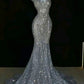 Silver Sequin Mermaid Long Princess Dress Evening Gown       S6567