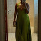 Classy A line Halter Ruffles Floor Length Green Prom Dresses Black Girl Prom Gowns      S6318