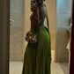 Classy A line Halter Ruffles Floor Length Green Prom Dresses Black Girl Prom Gowns      S6318