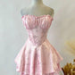 Pink Short Prom Dress Strapless Homecoming Dress        S5993