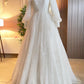 Glitter Muslim Lace Appliques Wedding Dresses High Neck A Line Tulle Bridal Gown        S6337