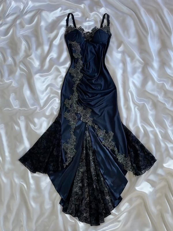 Sexy Navy Blue Mermaid Lace Prom Dress Party Dress        S6452