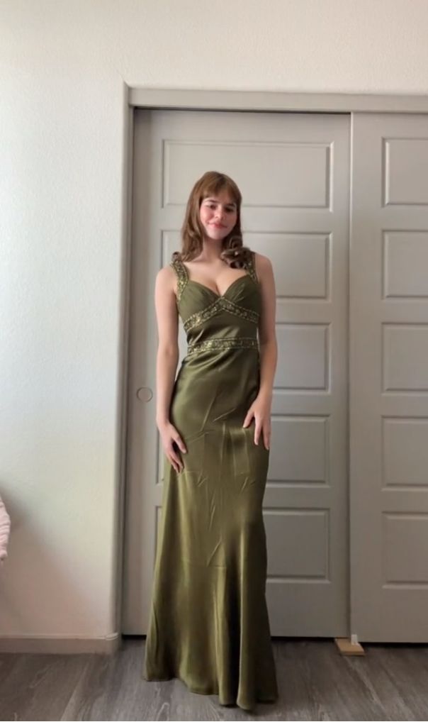 Elegant Sheath Olive Green Prom Dresses Long Formal Dress       S6338