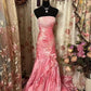 Sexy Mermaid Strapless Pink Satin Long Evening Dress Party Dress Prom Dresses    S6265