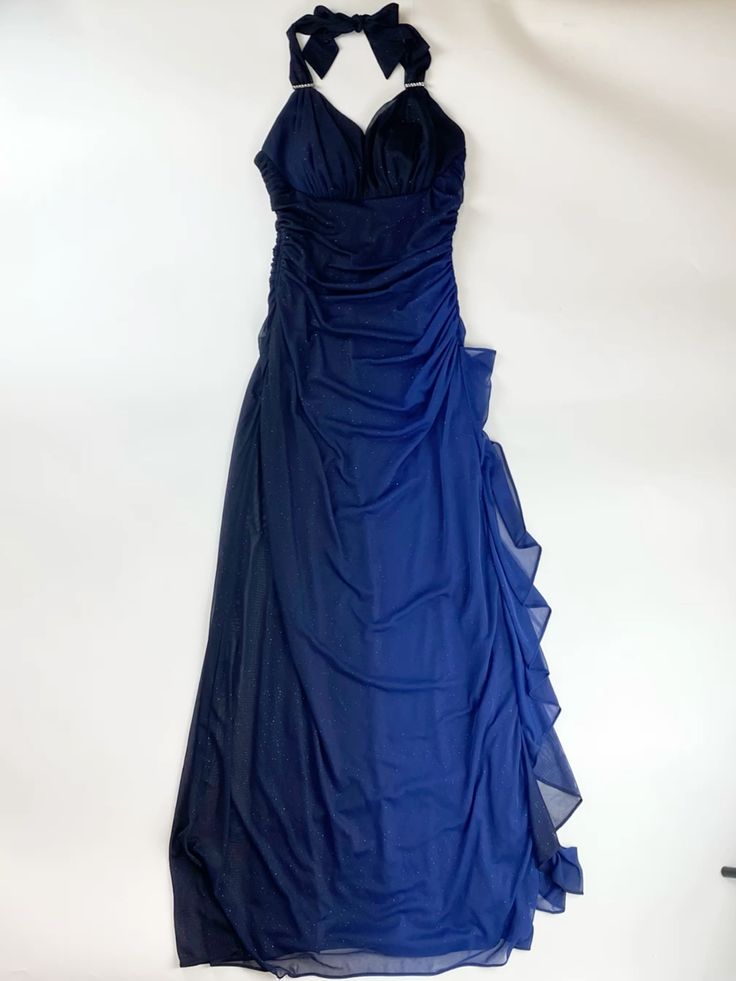 Halter Ombre Navy Blue Long Chiffon Prom Dress        S6477