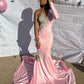 Pink Unique Long Prom Dress Mermaid Party Dress        S6409
