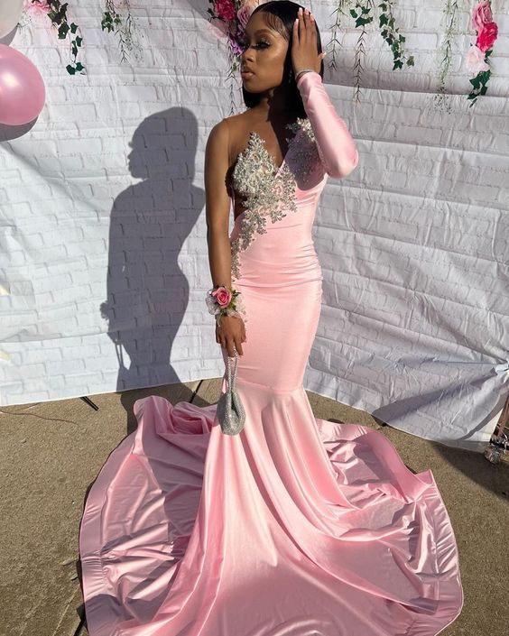 Pink Unique Long Prom Dress Mermaid Party Dress        S6409