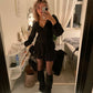 Black Lace Long Sleeves 18th Birthday Party Dresses        S6236