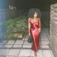 Red Vintage Simple Long Party Dress        S6023