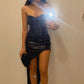 Sweetheart Black Sequins High Slit Evening Prom Dresses, Mermaid Strapless Prom Dress         S6254