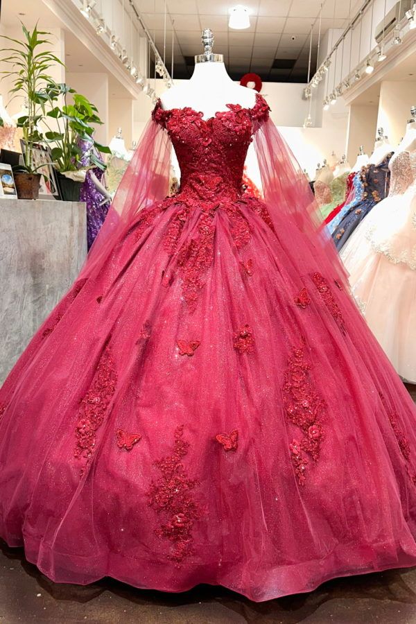 Long Sleeves 3D Flowers Quinceanera Dresses Appliqued evening dress         S5989