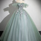 Cute Tulle Lace Long Prom Dress, A-Line Scoop Neckline Off Shoulder Evening Party Dress     S6365