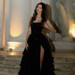 A Line Strapless Black Prom Dress Black Evening Dress      S6065