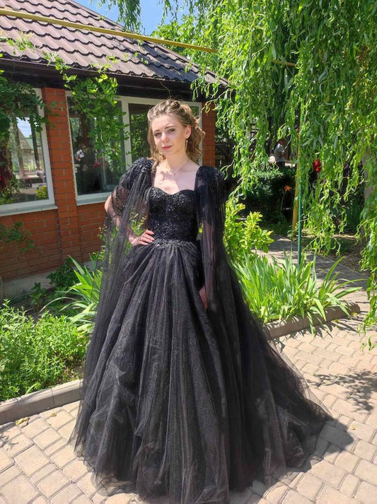 A Line Black Prom Dress Long Evening Party Dress      S6444