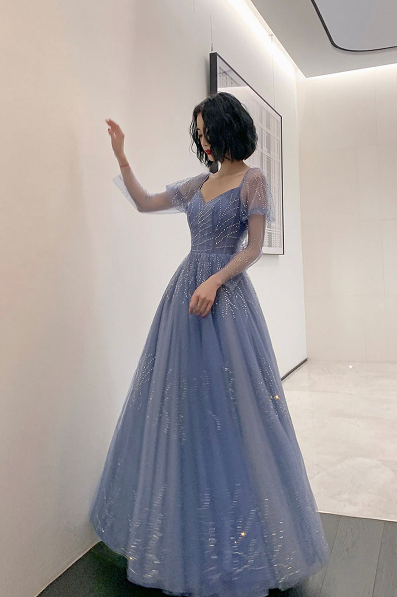 Blue Tulle Long Formal Dress Party Dress, Beautiful Blue Prom Dresses     S6371