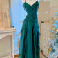Green party dress women's ruffled long evening gown       S5979