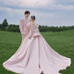 Ball Gown Wedding Dresses Elegant Court Bridal Gown Bow Lace Up Back Long Puffy Sleeves Vintage Bride Dress         S6489
